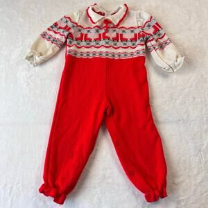 Bullfrog Knits Vintage Christmas Romper Jumper Ice Skates Toddler Size 24 Months